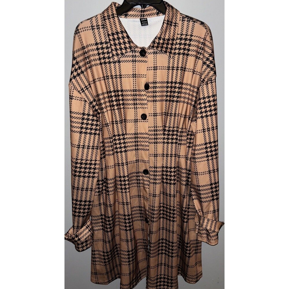 SHEIN Women's Plaid Print Single-Breasted Long Sleeve Casual Midi Dress Sz XL